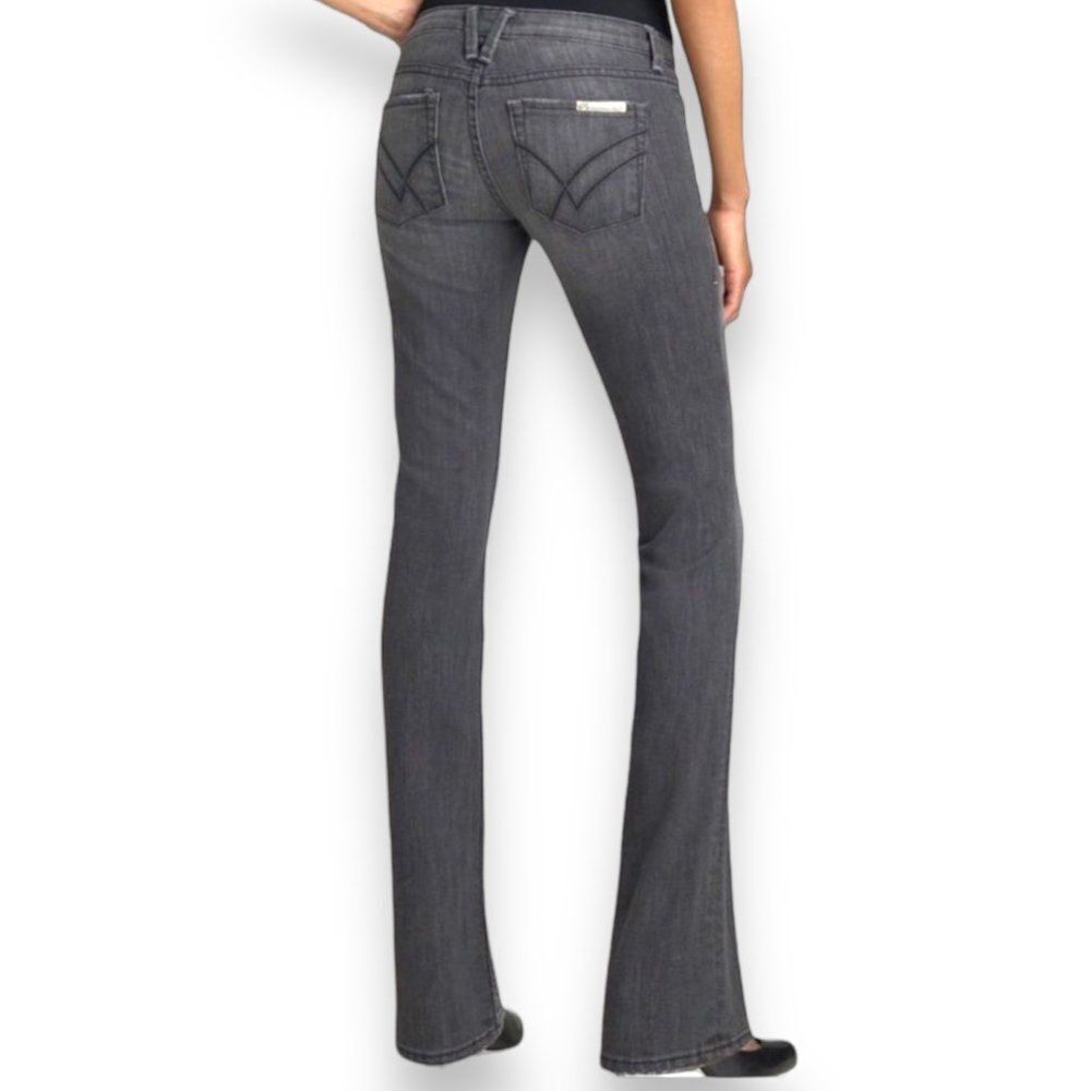 Low Rise Black Faded Denim Long Straight Leg Jeans By William Rast New